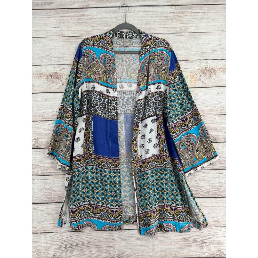 Chico's Floral Paisley Open Front Kimono Womens 2 US 12/L Multicolor